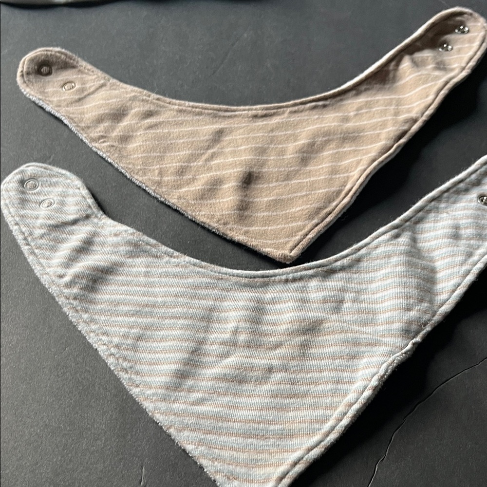 Striped Tan and Gray Kids Bandana Bib Set